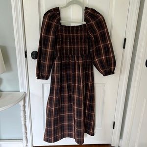 J. Crew Smocked Puff Sleeve Plaid Dress Medium